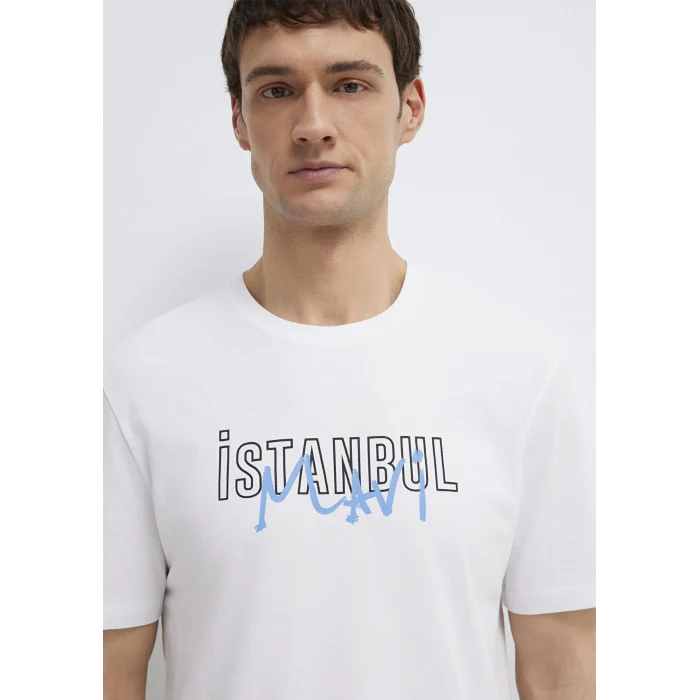 Mavi 067114-620 İstanbul Baskılı Beyaz Tişört