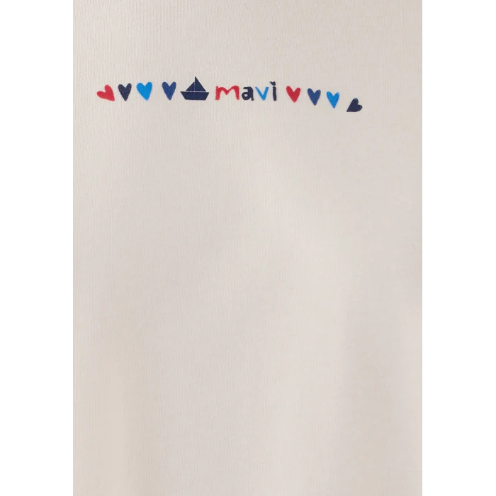 Mavi 1614301-70057 Renkli Mavi Kalp Baskılı Ekru Tişört