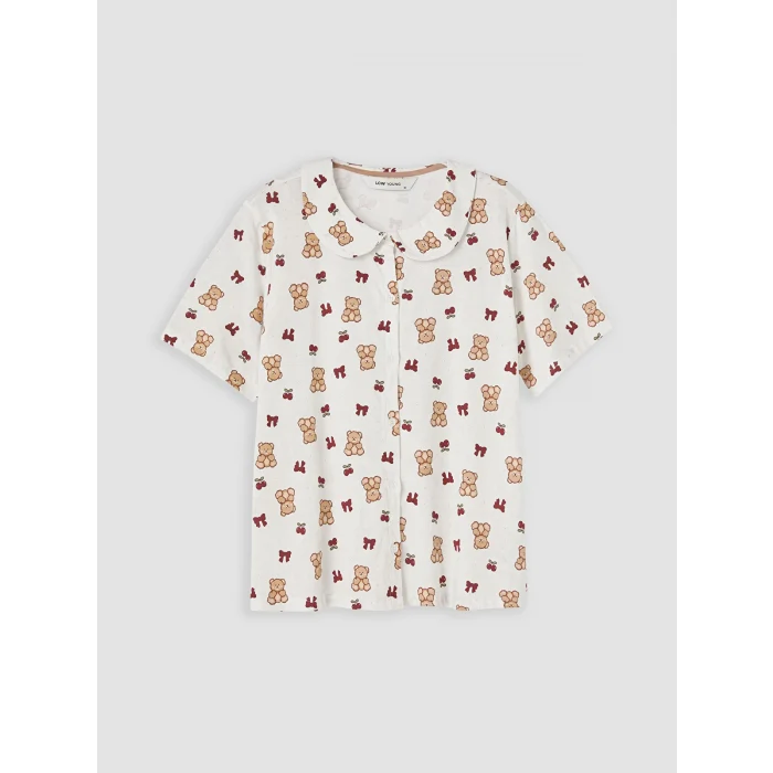 LCW Young Ekru Bebe Yaka Ayıcık Baskılı Kadın Şortlu Pijama Takımı