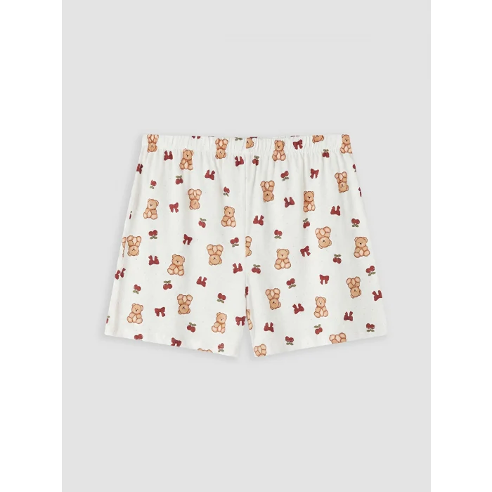 LCW Young Ekru Bebe Yaka Ayıcık Baskılı Kadın Şortlu Pijama Takımı