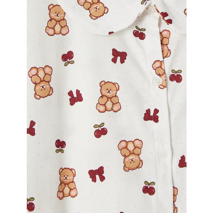 LCW Young Ekru Bebe Yaka Ayıcık Baskılı Kadın Şortlu Pijama Takımı