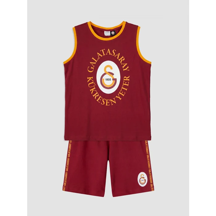 LCW Kids Kırmızı Galatasaray Baskılı Erkek Çocuk Şortlu Pijama Takımı