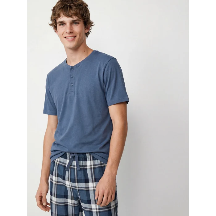 LC WAIKIKI İndigo Regular Fit Ekose Erkek Pijama Takım