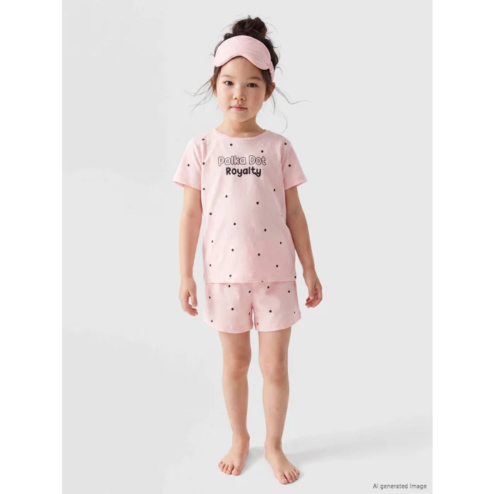 LCW Kids Pembe Kız Çocuk Puantiyeli Şortlu Pijama Takımı