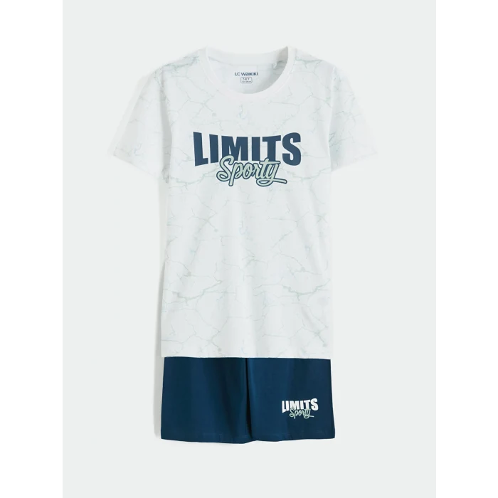 LCW Kids Beyaz Bisiklet Yaka Erkek Çocuk Baskılı Pijama Takımı