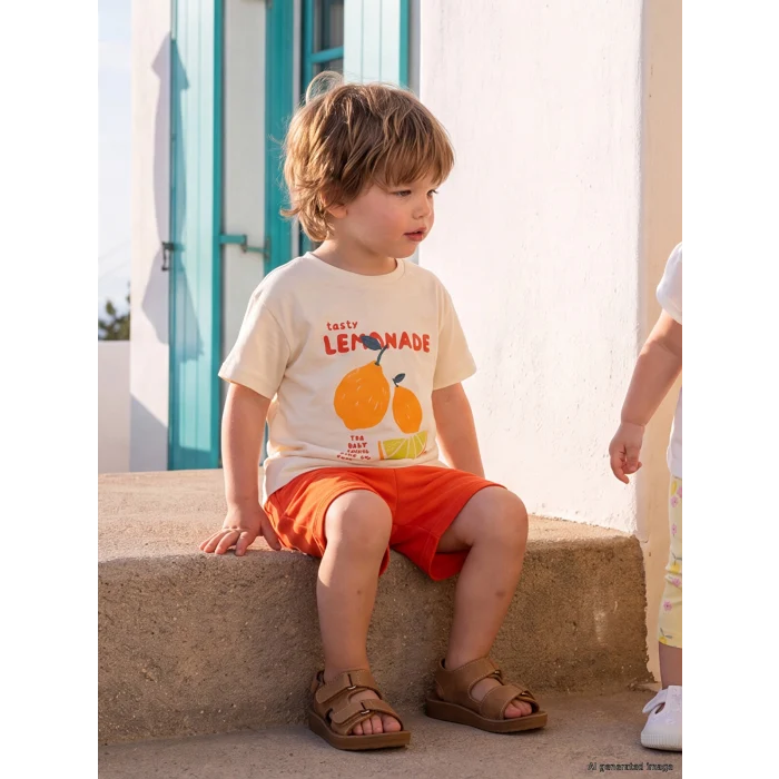 LCW baby Ekru Baskılı Erkek Bebek Şortlu Takım