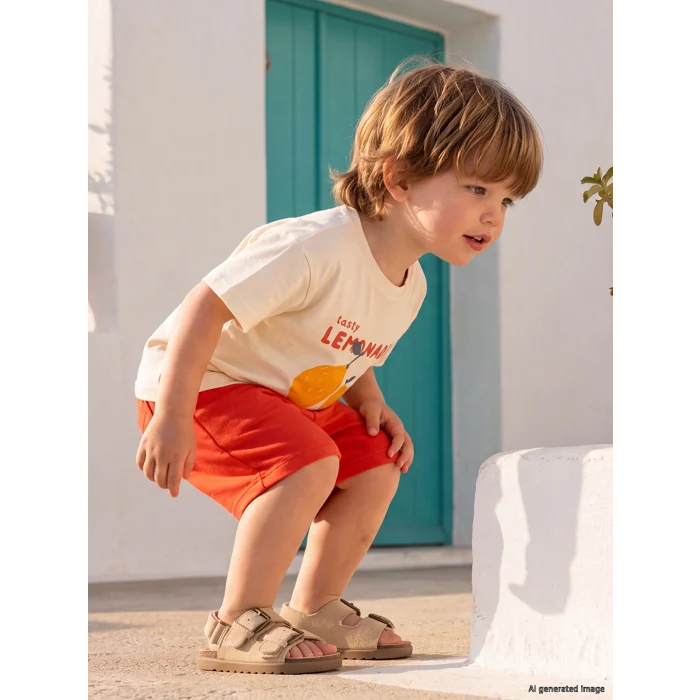 LCW baby Ekru Baskılı Erkek Bebek Şortlu Takım