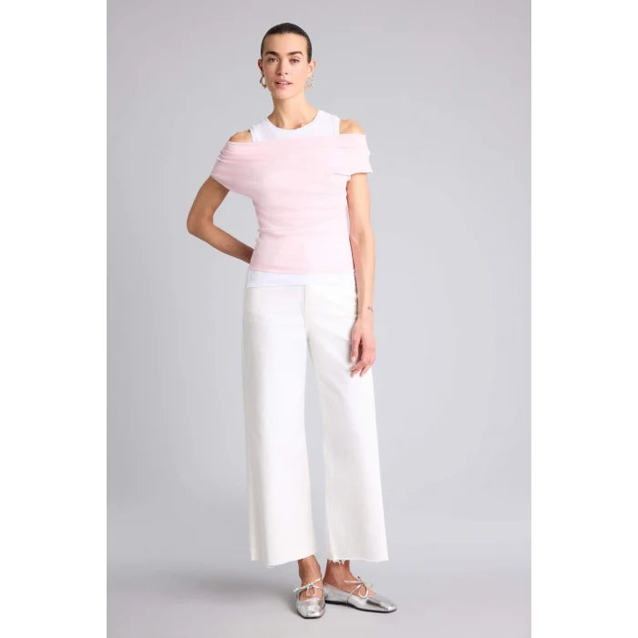 Defacto G9546AXPN186 Pembe %100 Pamuk Slim Fit Çift Katmanlı Ribana Tişört