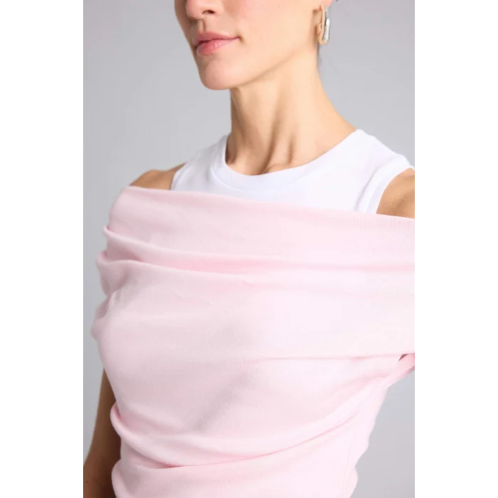 Defacto G9546AXPN186 Pembe %100 Pamuk Slim Fit Çift Katmanlı Ribana Tişört