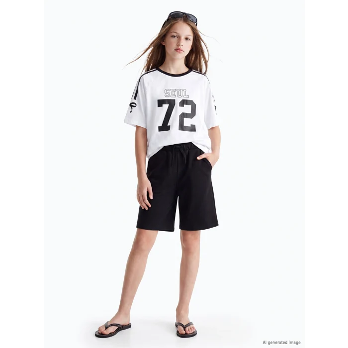 LCW Kids Siyah Beli Lastikli Kız Çocuk Şort