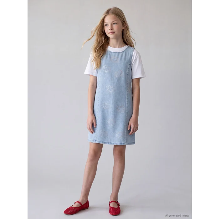 LCW Kids Mavi Taşlı Kız Çocuk Jean Elbise