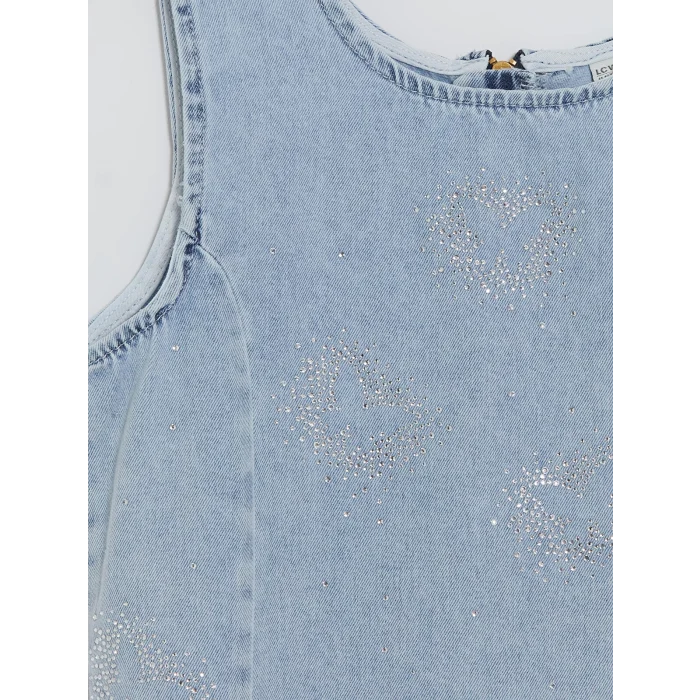 LCW Kids Mavi Taşlı Kız Çocuk Jean Elbise