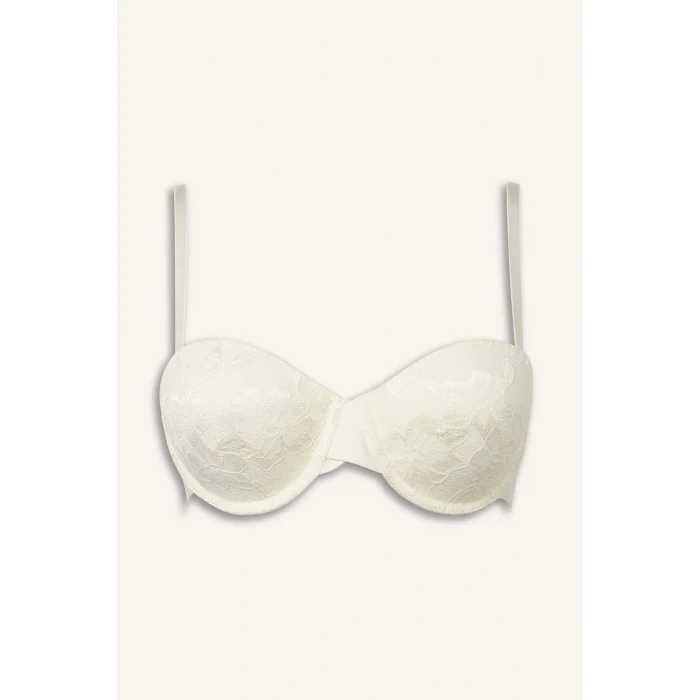 Defacto G6708AXER105 Ekru Dantel Kaplı Pedli Balenli Straplez Sütyen