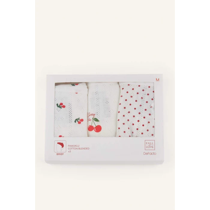 Defacto H0922AXRD347 Kırmızı %100 Pamuk 3lü Meyve Desenli Külot Set