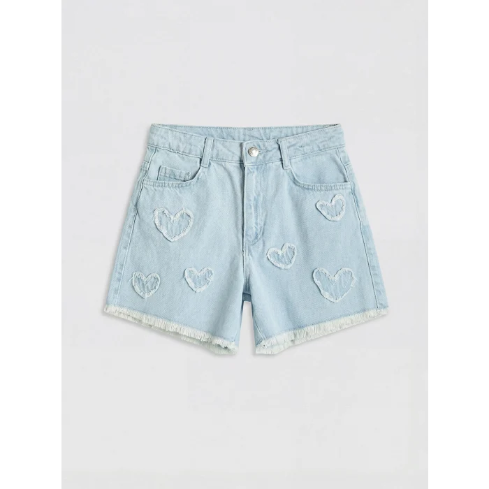 LCW Kids İndigo Kalp Nakışlı Kız Çocuk Jean Şort