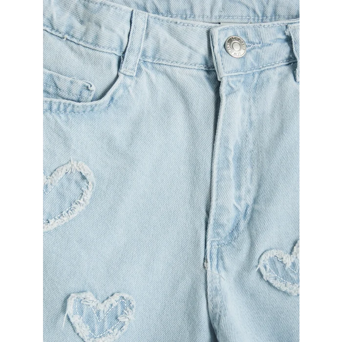 LCW Kids İndigo Kalp Nakışlı Kız Çocuk Jean Şort
