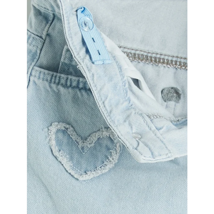 LCW Kids İndigo Kalp Nakışlı Kız Çocuk Jean Şort