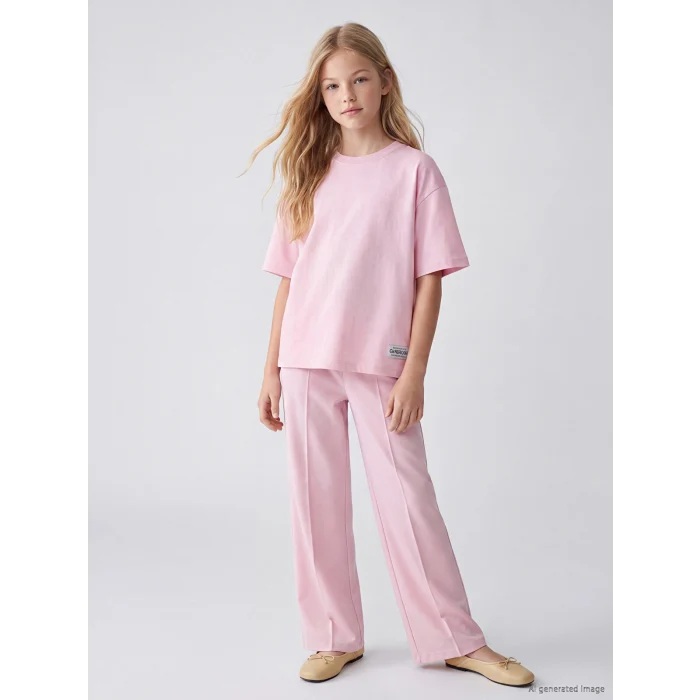 LCW Kids Pembe Kısa Kollu Kız Çocuk Soft Touch Takım