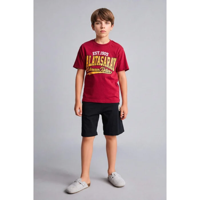 Defacto H7340A8RD119 Kırmızı %100 Pamuk Galatasaray Kısa Kollu Pijama Üstü Şort Pijama Alt 2li Pijama Takımı Erkek Çocuk