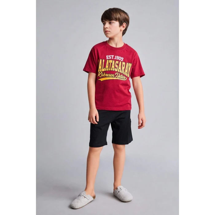 Defacto H7340A8RD119 Kırmızı %100 Pamuk Galatasaray Kısa Kollu Pijama Üstü Şort Pijama Alt 2li Pijama Takımı Erkek Çocuk