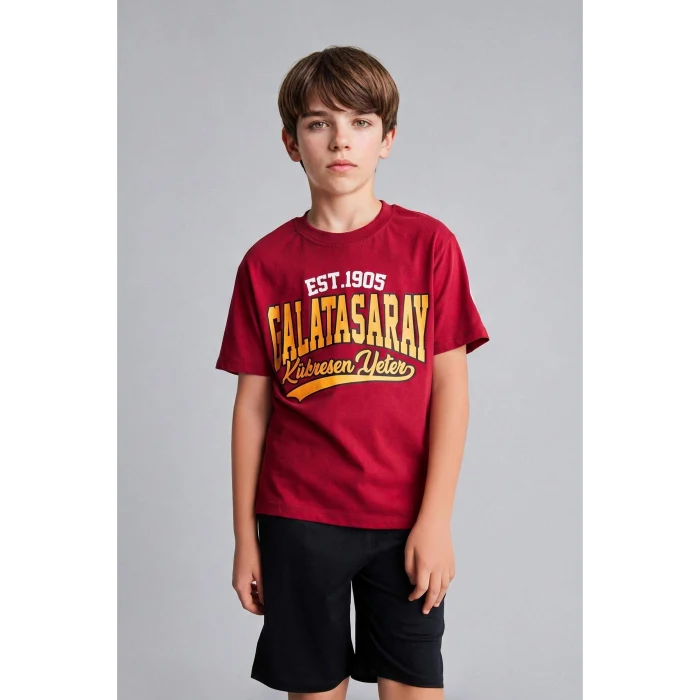 Defacto H7340A8RD119 Kırmızı %100 Pamuk Galatasaray Kısa Kollu Pijama Üstü Şort Pijama Alt 2li Pijama Takımı Erkek Çocuk