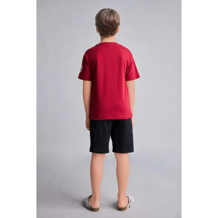 Defacto H7340A8RD119 Kırmızı %100 Pamuk Galatasaray Kısa Kollu Pijama Üstü Şort Pijama Alt 2li Pijama Takımı Erkek Çocuk
