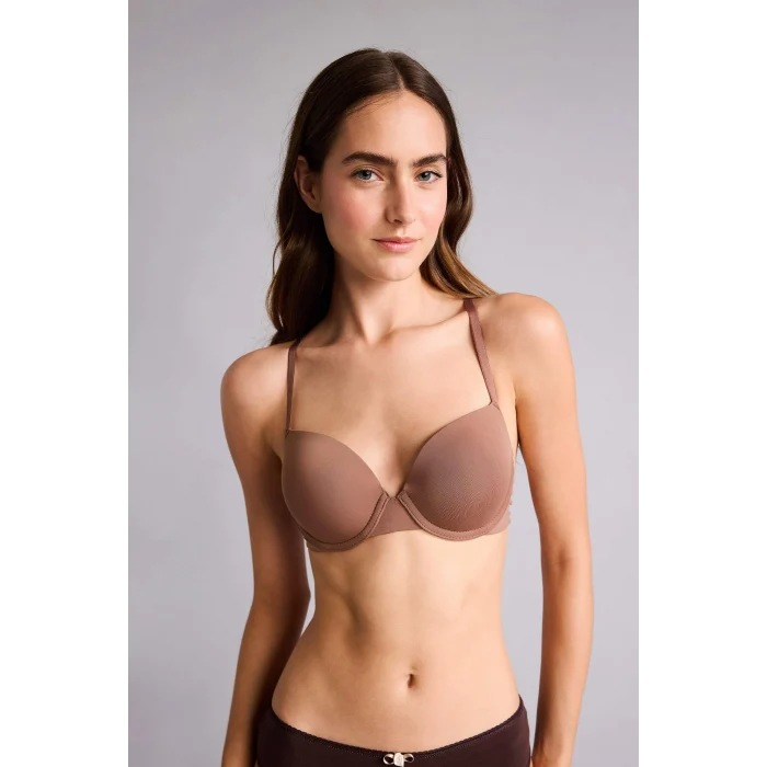 Defacto T8471AZBN307 Kahve Micro Kaplı Pedli Balenli Tişört Açık Kahverengi Bra