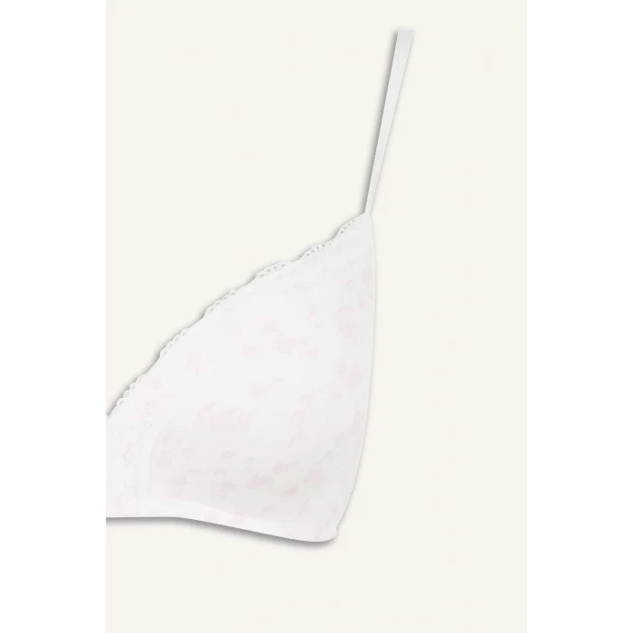 Defacto H6485AXPN648 Pembe Çiçekli Dantel Detaylı Penye Kaplı Pedli Balensiz Tişört Açık Pembe Bra