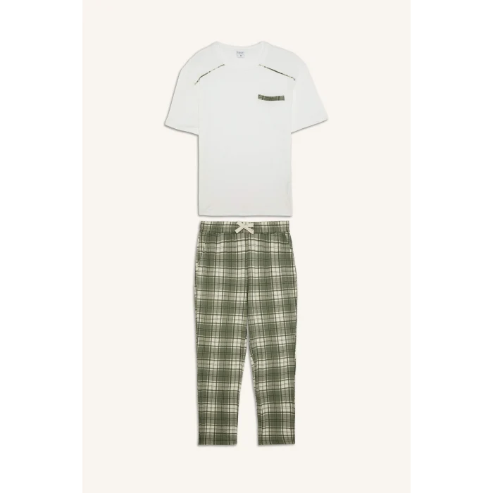 Defacto H8717AXWT34 Beyaz %100 Pamuk New Regular Fıt Kısa Kollu 2li Pijama Takımı