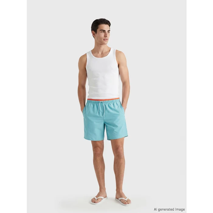 LCW SWIMWEAR Mavi Diz Hizası Boy Erkek Deniz Şortu