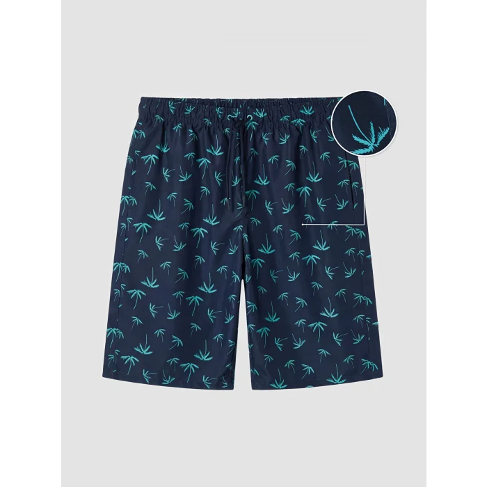 LCW SWIMWEAR Lacivert Diz Altı Boy Palmiye Desenli Erkek Deniz Şortu