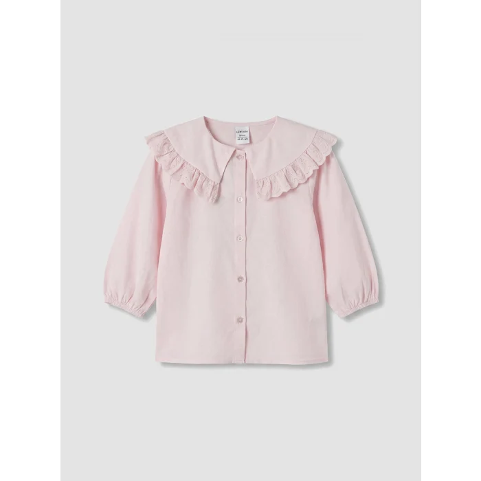 LCW Kids Pembe Fırfır Detaylı Bebe Yaka Kız Çocuk Gömlek