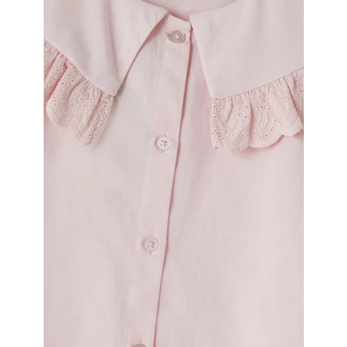 LCW Kids Pembe Fırfır Detaylı Bebe Yaka Kız Çocuk Gömlek