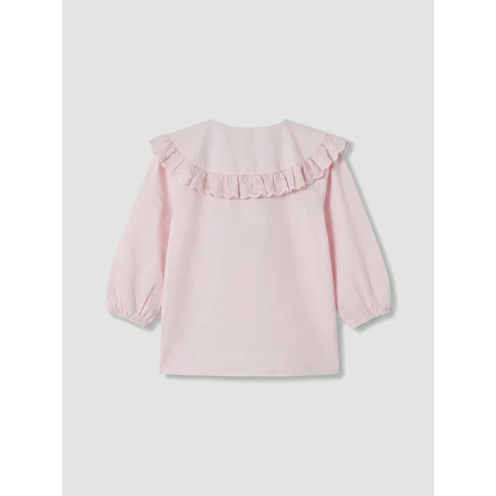 LCW Kids Pembe Fırfır Detaylı Bebe Yaka Kız Çocuk Gömlek