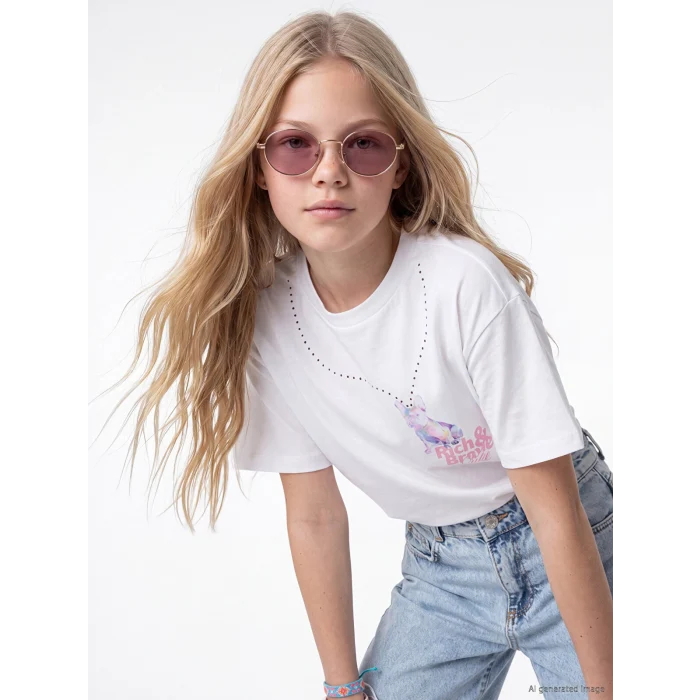 LCW Kids Beyaz Baskılı Kız Çocuk Tişört