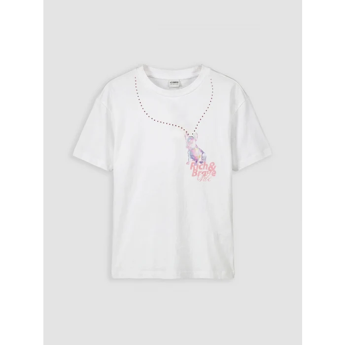 LCW Kids Beyaz Baskılı Kız Çocuk Tişört