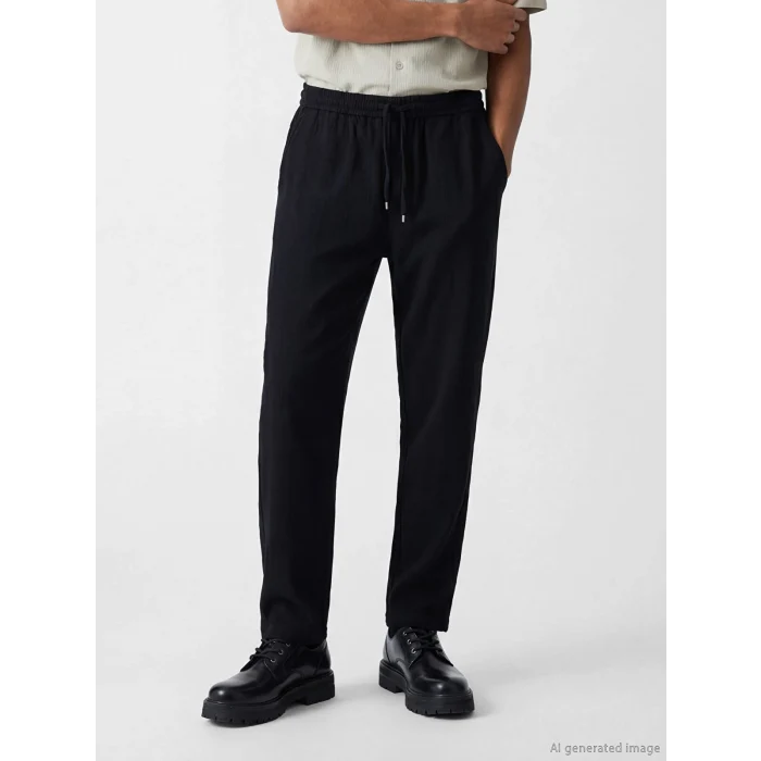 LCW Vision Siyah Regular Fit Keten Görünümlü Erkek Pantolon