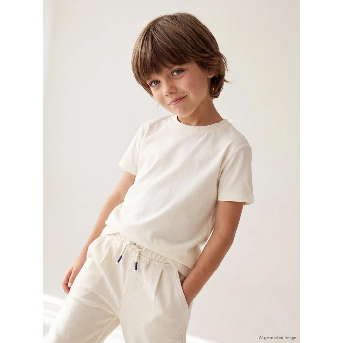 LCW Kids Bej Bisiklet Yaka Erkek Çocuk Tişört