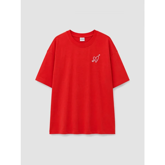 LCW Kids Kırmızı Loose Fit Baskılı Kız Çocuk Tişört