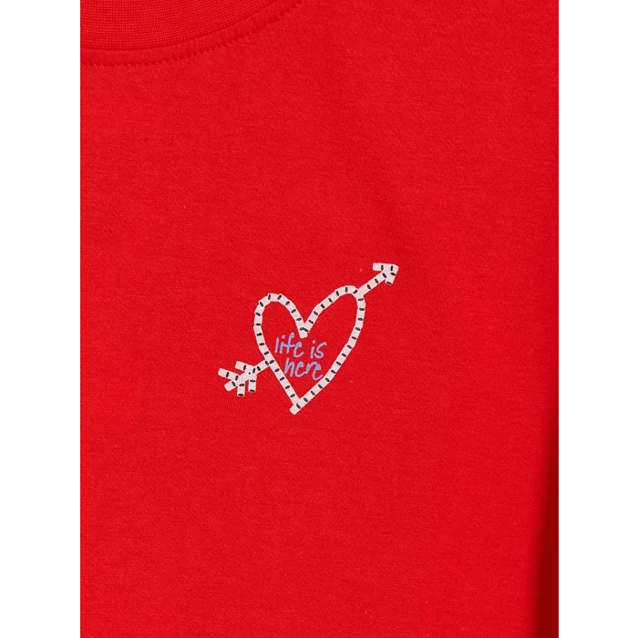 LCW Kids Kırmızı Loose Fit Baskılı Kız Çocuk Tişört
