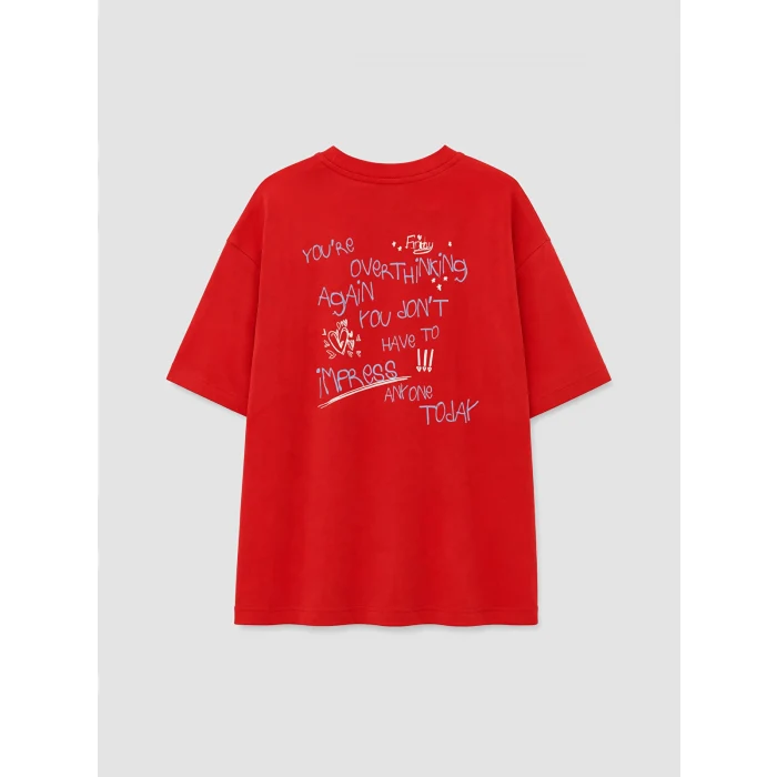 LCW Kids Kırmızı Loose Fit Baskılı Kız Çocuk Tişört