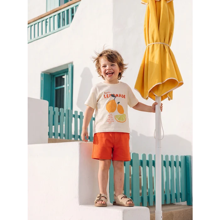 LCW baby Ekru Baskılı Erkek Bebek Şortlu Takım