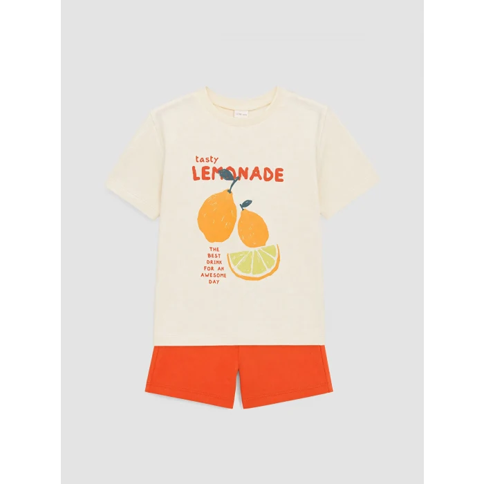 LCW baby Ekru Baskılı Erkek Bebek Şortlu Takım