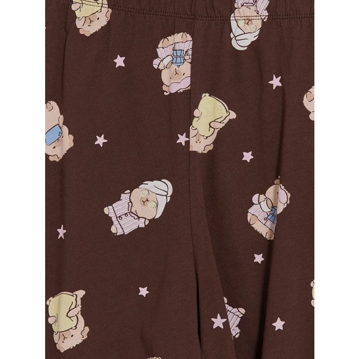 LCW Young Kahverengi Baskılı %100 Pamuklu Kadın Şortlu Pijama Takımı