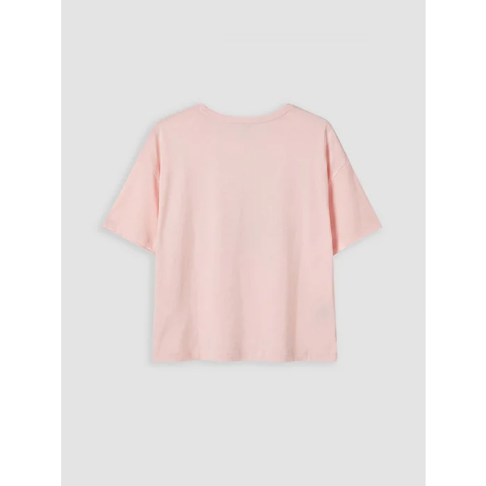 LCW DREAM Ekru Bisiklet Yaka Baskılı Kadın Pijama Takımı