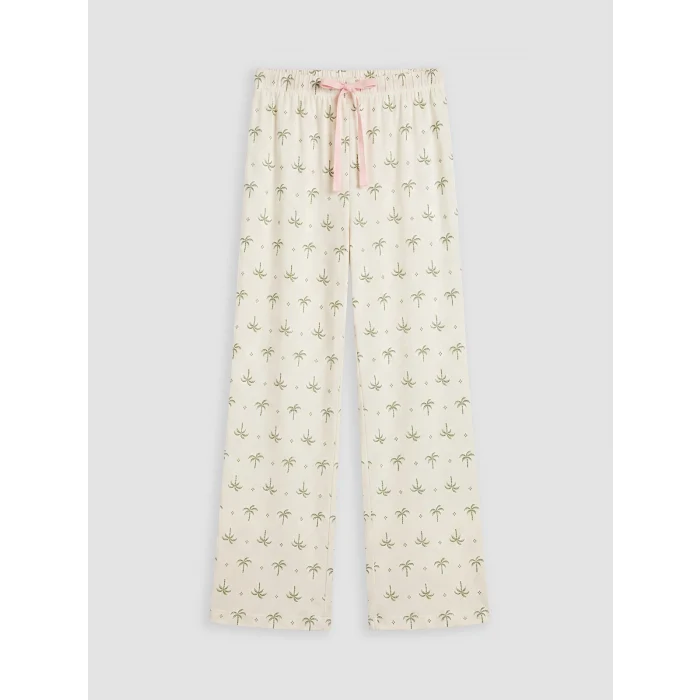 LCW DREAM Ekru Bisiklet Yaka Baskılı Kadın Pijama Takımı