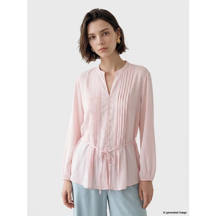 LCW Modest Pembe Pileli Kuşaklı Oversize Kadın Gömlek Tunik
