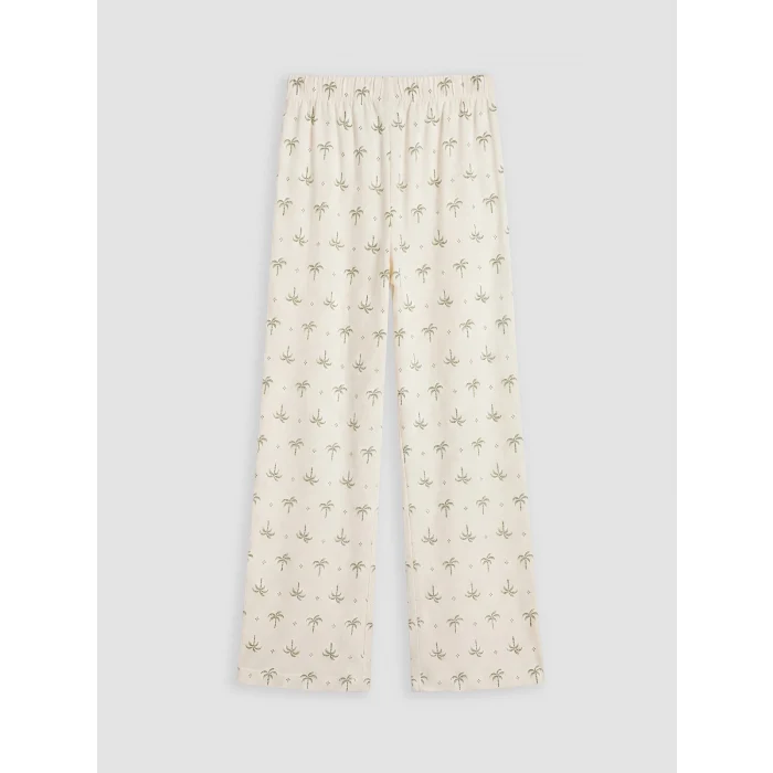 LCW DREAM Ekru Bisiklet Yaka Baskılı Kadın Pijama Takımı