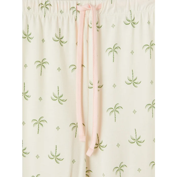 LCW DREAM Ekru Bisiklet Yaka Baskılı Kadın Pijama Takımı