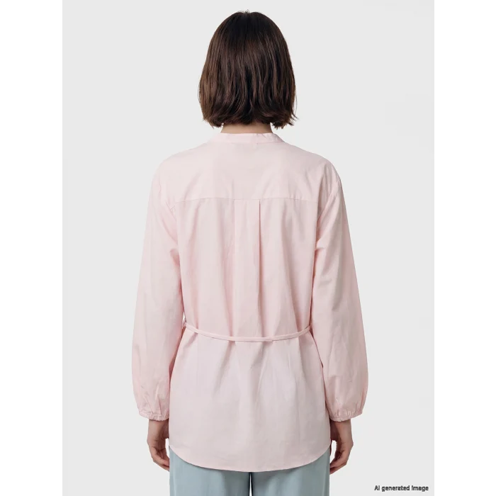 LCW Modest Pembe Pileli Kuşaklı Oversize Kadın Gömlek Tunik